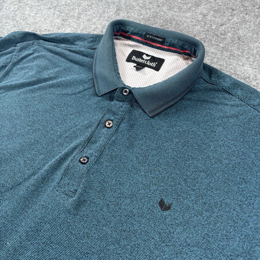 Buttercloth Icy Cotton Polo Shirt Short Sleeve Teal Blue Stripe Size 2XL